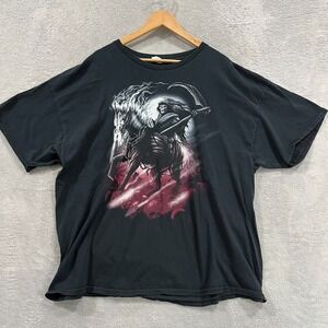 Vintage Shirt Mens 3XL Y2K Grim Reaper Horse Riding Black Halloween Grunge Faded
